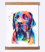 Load image into Gallery viewer, colorful black lab or chocolate lab watercolor print